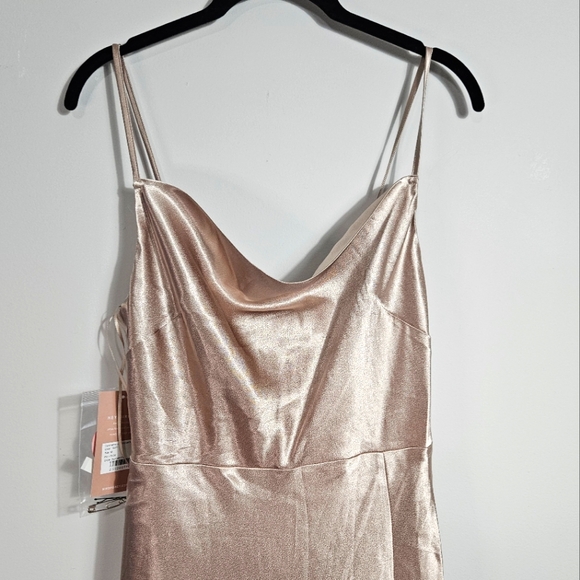 Birdy Grey Cowl Neck Rose Gold Sexy Satin Maxi Slit Bridesmaid Formal Prom Sz M - Picture 2 of 7